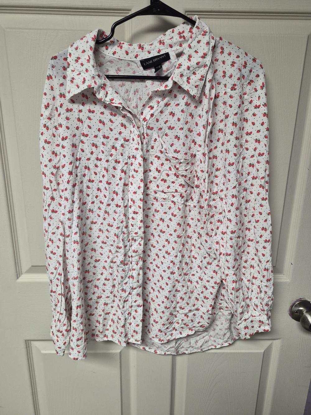 Lane Bryant White Button-Up Shirt with Red Floral Print